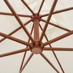 Greatstore Závěsný slunečník s dřevěnou tyčí, 300x300 cm, bílá