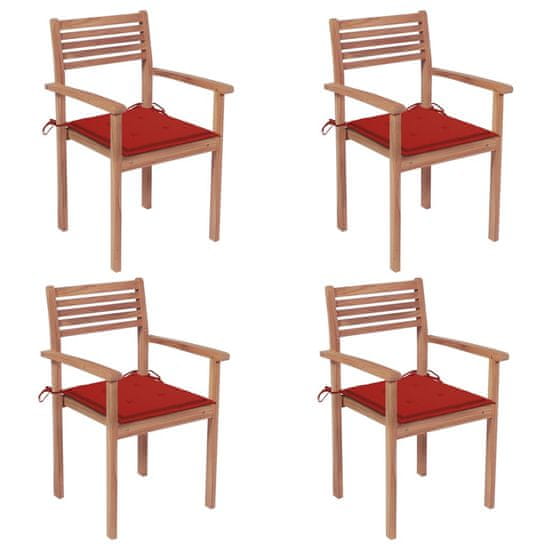 Greatstore Zahradní židle 4 ks červené podušky masivní teak