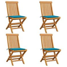 Vidaxl Zahradní židle s modrými poduškami 4 ks masivní teak
