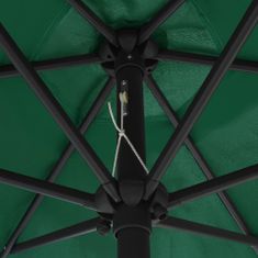 Greatstore Slunečník s LED světly hliníková tyč 270 cm zelený