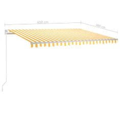 Greatstore Ručně zatahovací markýza s LED světlem 450 x 300 cm žlutobílá