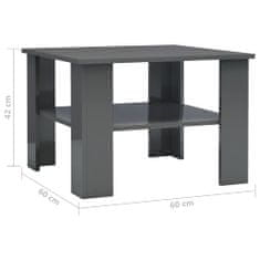 Greatstore Konferenční stolek šedý vysoký lesk 60 x 60 x 42 cm dřevotříska
