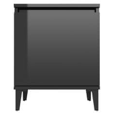 Greatstore Noční stolek s kovovými nohami černý vysoký lesk 40x30x50 cm