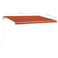 Greatstore Ručně zatahovací markýza se sloupky 4 x 3 m oranžovo-hnědá