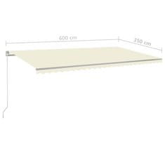 Greatstore Ručně zatahovací markýza s LED světlem 600 x 350 cm krémová