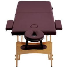Vidaxl Skládací masážní stůl 2 zóny dřevěný vínově fialový