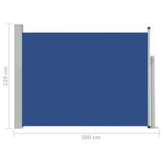 Greatstore Zatahovací boční markýza/zástěna na terasu 120 x 500 cm modrá