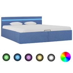 Greatstore Rám postele s úložným prostorem LED modrý textil 180 x 200 cm