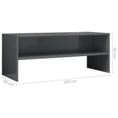 Greatstore TV stolek šedý s vysokým leskem 100 x 40 x 40 cm dřevotříska