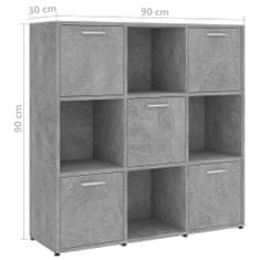 Greatstore Knihovna betonově šedá 90 x 30 x 90 cm dřevotříska