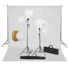 Greatstore Foto studio set s lampami, deštníky, pozadím a odraznou deskou