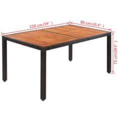 Greatstore Zahradní stůl 150x90x75 cm polyratan a masivní akáciové dřevo
