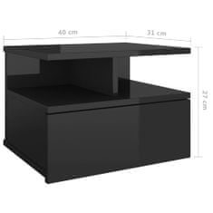 Greatstore Nástěnný noční stolek černý vysoký lesk 40x31x27 cm dřevotříska