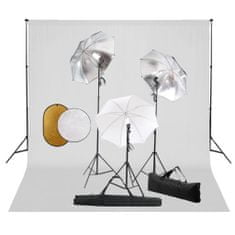 Greatstore Foto studio set s lampami, deštníky, pozadím a odraznou deskou