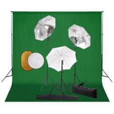 Greatstore Foto studio set s lampami, deštníky, pozadím a odraznou deskou