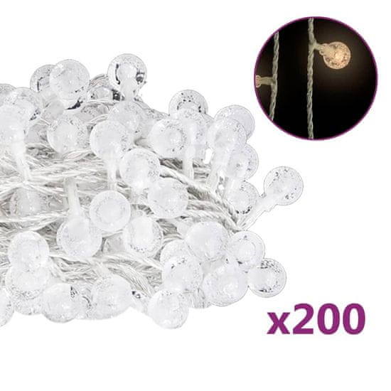 Vidaxl Světelný řetěz kulaté žárovky 20 m 200 LED teplý bílý 8 funkcí