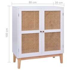 Greatstore Příborník bílý 80 x 35 x 100 cm MDF a ratan