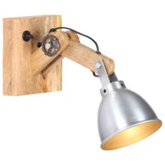 Greatstore Nástěnná lampa E27 stříbrná masivní mangovníkové dřevo a železo