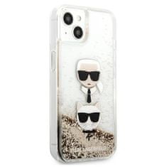 Karl Lagerfeld KLHCP13SKICGLD hard silikonové pouzdro iPhone 13 Mini 5.4" gold Liquid Glitter Karl & Choupette Head