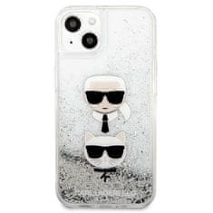 Karl Lagerfeld KLHCP13SKICGLS hard silikonové pouzdro iPhone 13 Mini 5.4" silver Liquid Glitter Karl & Choupette Head