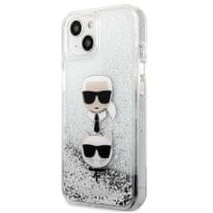 Karl Lagerfeld KLHCP13SKICGLS hard silikonové pouzdro iPhone 13 Mini 5.4" silver Liquid Glitter Karl & Choupette Head