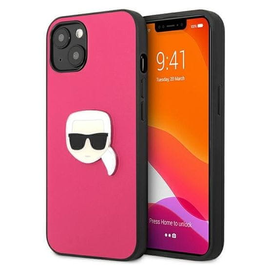 Karl Lagerfeld KLHCP13SPKMP hard silikonové pouzdro iPhone 13 Mini 5.4" pink Leather Ikonik Karl`s Head Metal