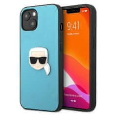 Karl Lagerfeld KLHCP13MPKMB hard silikonové pouzdro iPhone 13 6.1" blue Leather Ikonik Karl`s Head Metal