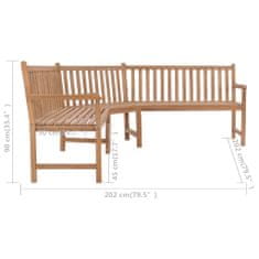 Greatstore Rohová lavice 202 x 202 x 90 cm masivní teak