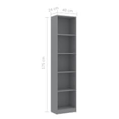 Greatstore Knihovna s 5 policemi šedá 40 x 24 x 175 cm dřevotříska