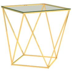 Greatstore Konferenční stolek zlatý a průhledný 50x50x55 cm nerezová ocel