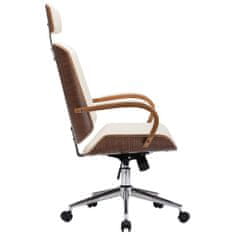 Vidaxl Otočná kancelářská židle opěrka hlavy krémová umělá kůže ohýbané dřevo