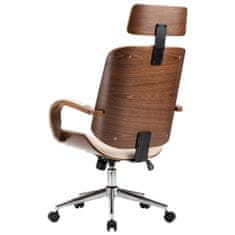 Vidaxl Otočná kancelářská židle opěrka hlavy krémová umělá kůže ohýbané dřevo