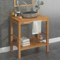 Greatstore Koupelnová skříňka ze dřeva teak a umyvadlo z říčního kamene