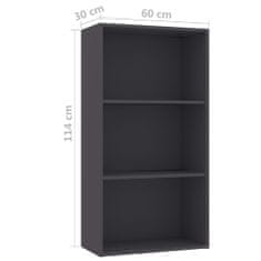 Greatstore Knihovna se 3 policemi šedá 60 x 30 x 114 cm dřevotříska