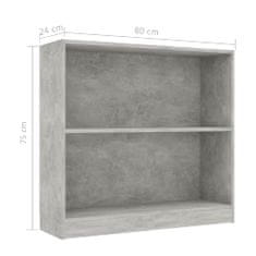 Greatstore Knihovna betonově šedá 80 x 24 x 75 cm dřevotříska