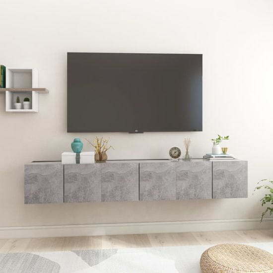 Greatstore Závěsné TV skříňky 3 ks betonově šedé 60 x 30 x 30 cm