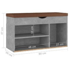 Greatstore Lavice s botníkem poduška betonově šedá 80x30x47 cm dřevotříska