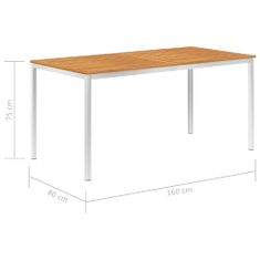 Greatstore Zahradní jídelní stůl 160x80x75 cm masivní akácie a nerez ocel