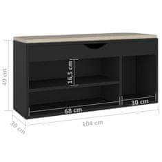 Greatstore Lavice s botníkem a poduškou černá 104 x 30 x 49 cm dřevotříska