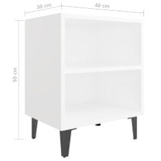 Greatstore Noční stolek s kovovými nohami bílý 40 x 30 x 50 cm