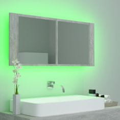 Greatstore LED koupelnová skřínka se zrcadlem betonově šedá 100x12x45 cm
