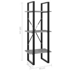 Greatstore Knihovna se 3 policemi betonově šedá 40x30x105 cm dřevotříska