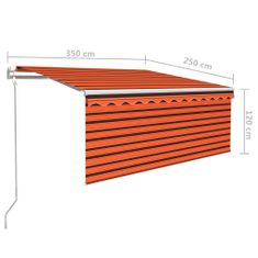 Greatstore Automatická markýza roleta+LED+senzor větru 3,5x2,5 m oranžová