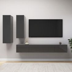Greatstore 4dílný set TV skříněk šedý s vysokým leskem dřevotříska