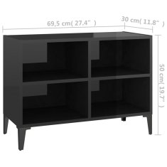 Greatstore TV stolek s kovovými nohami černý vysoký lesk 69,5 x 30 x 50 cm