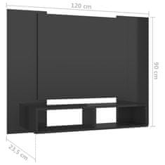 Greatstore Nástěnná TV skříňka šedá vysoký lesk 120x23,5x90 cm dřevotříska