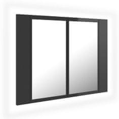 Greatstore LED koupelnová skřínka se zrcadlem lesklá šedá 60 x 12 x 45 cm