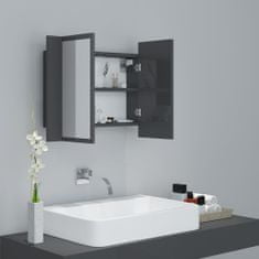 Greatstore LED koupelnová skřínka se zrcadlem lesklá šedá 60 x 12 x 45 cm