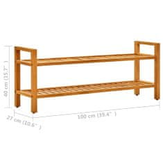 Greatstore Botník se 2 policemi 100 x 27 x 40 cm masivní dubové dřevo