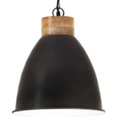 Greatstore Industriální závěsná lampa černá železo masivní dřevo 35 cm E27